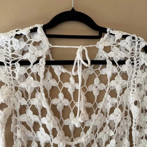 arella midi dress tularosa Tularosa Arella Midi Dress White Crochet Long Sleeve sheer Revolve NWT S